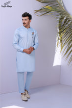 Load image into Gallery viewer, Light Blue Front Emboridery Kurta Pajama For Men&#39;s