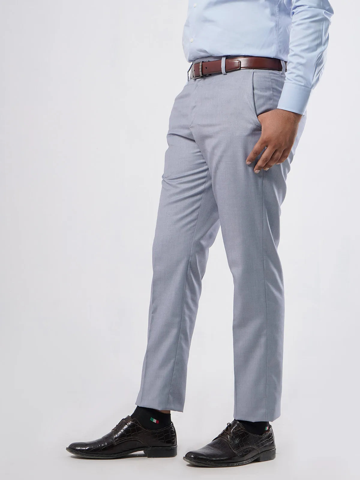 Light Grey Self Formal Dress Pant For Men's Main image