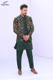 Green Multi Front Open Prince Coat For Men's