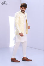 Load image into Gallery viewer, Off White Front Open Sequence Emboridery Prince Coat For Men&#39;s