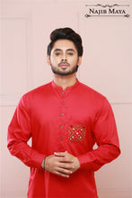 Load image into Gallery viewer, Red Stylish Front Pocket Kurta Pajama For Men&#39;s