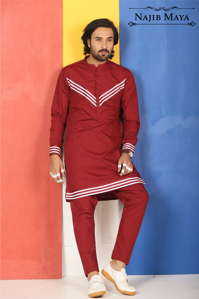 Maroon Front Lining Classic Kurta Pajama For Men's