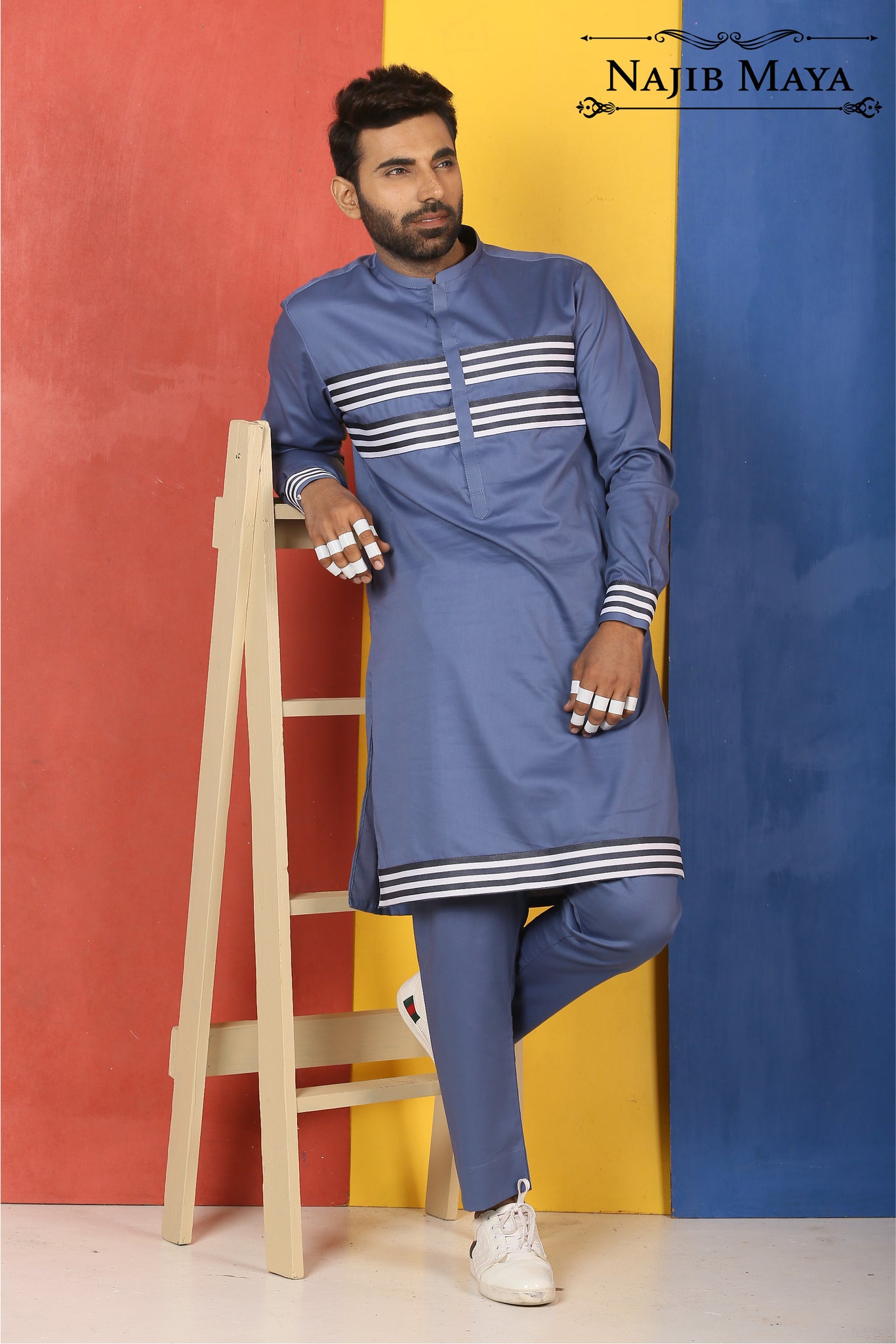 Blue Front Lining Classic Kurta Pajama For Men s Najib Maya