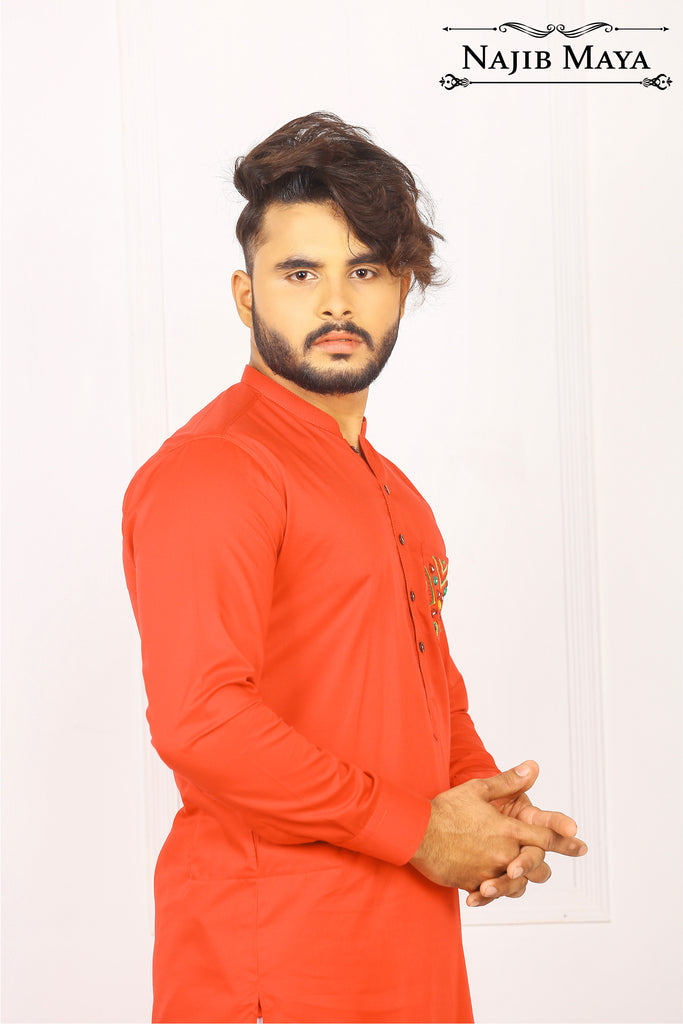 Red Kurta  With White Pajama For Men's