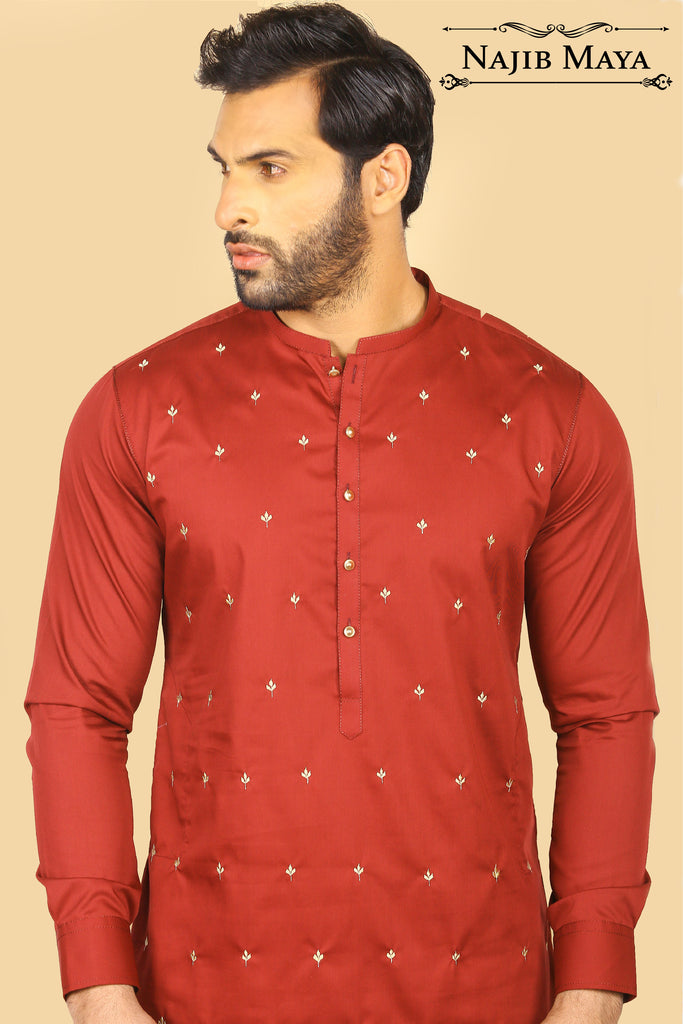 Maroon Embroidered Kurta Pajama For Men's