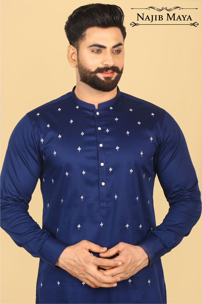 Royal Blue Embroidered Kurta Pajama For Men's
