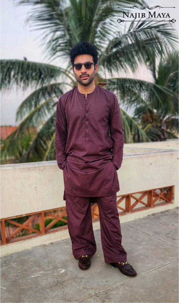 Burgundy Kurta With Bell Bottom Pajama For Men's