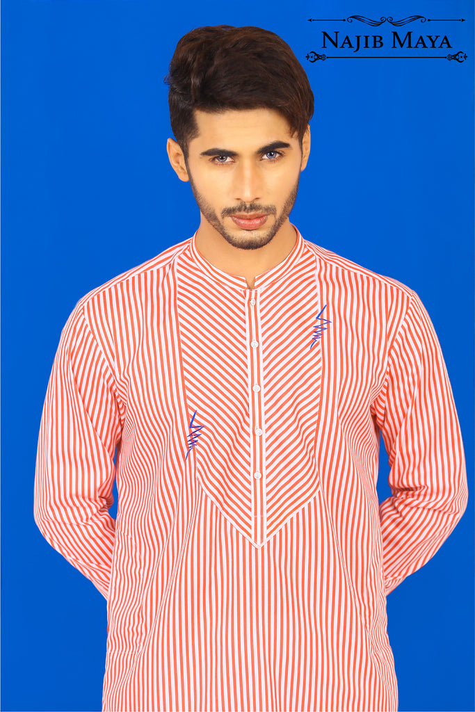 Red & White Linning Kurta Pajama For Men's