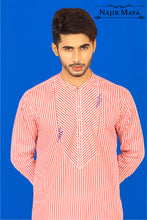 Load image into Gallery viewer, Red &amp; White Linning Kurta Pajama For Men&#39;s