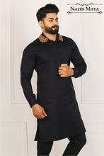 Load image into Gallery viewer, Black Stylish Collar Kurta Pajama For Men&#39;s