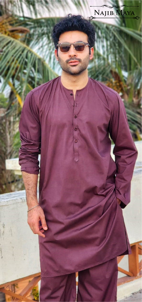 Burgundy Kurta With Bell Bottom Pajama For Men's