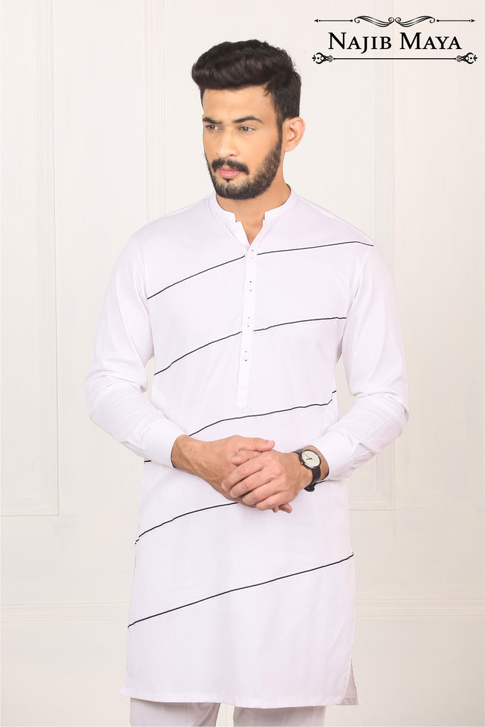 White Lining Kurta Pajama For Men's