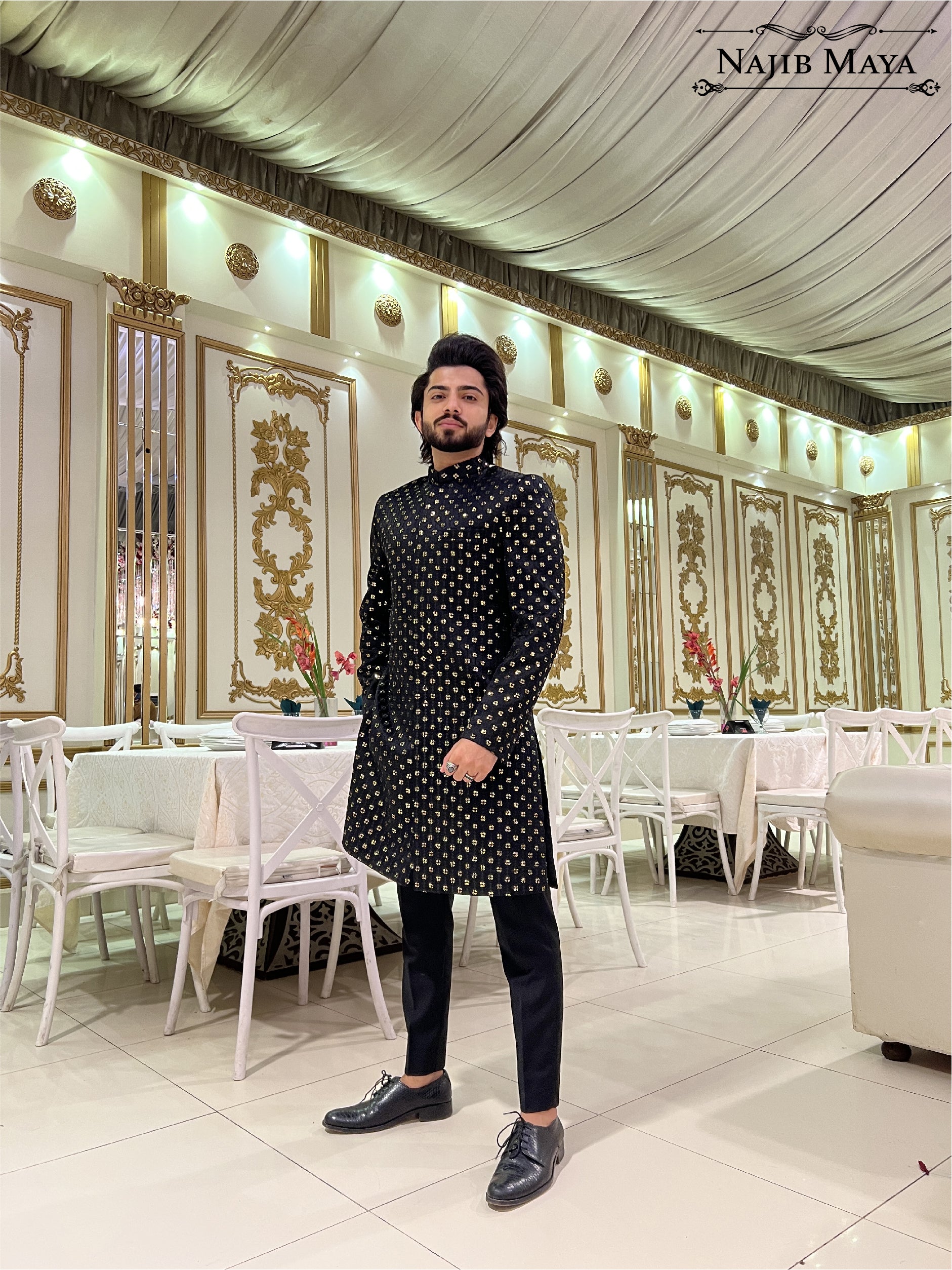 Black Embroidery Sherwani For Men's Main image