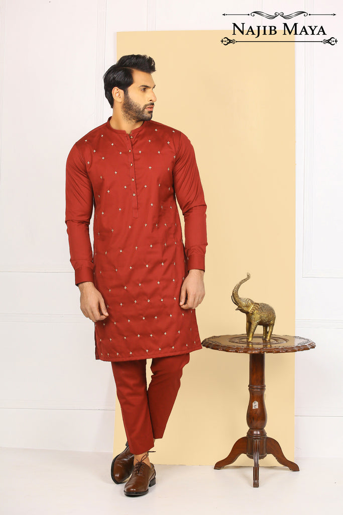 Maroon Embroidered Kurta Pajama For Men's