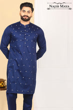 Load image into Gallery viewer, Royal Blue Embroidered Kurta Pajama For Men&#39;s