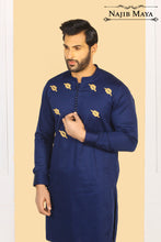 Load image into Gallery viewer, Blue Front leaf Embroidered Kurta Pajama For Men&#39;s