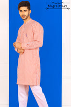 Load image into Gallery viewer, Red &amp; White Linning Kurta Pajama For Men&#39;s