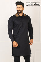 Load image into Gallery viewer, Black Stylish Collar Kurta Pajama For Men&#39;s