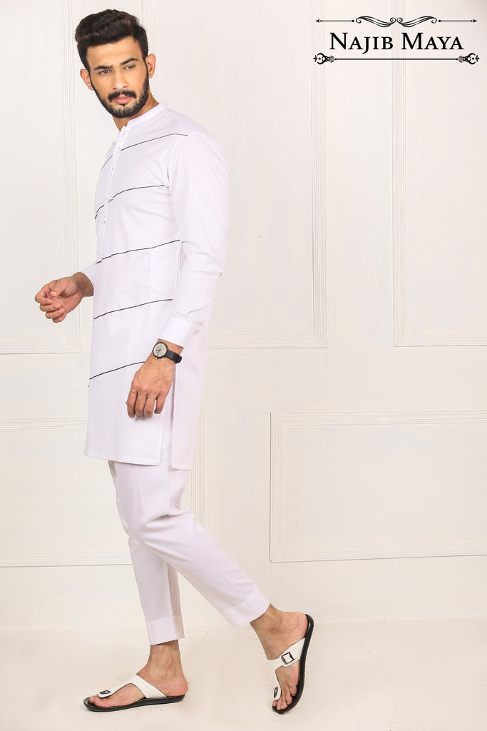 White Lining Kurta Pajama For Men's