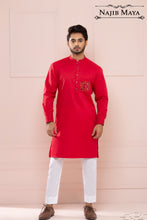 Load image into Gallery viewer, Red Stylish Front Pocket Kurta Pajama For Men&#39;s