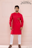 Red Stylish Front Pocket Kurta Pajama For Men's