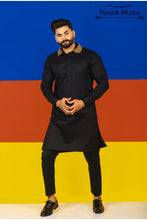 Load image into Gallery viewer, Black Stylish Collar Kurta Pajama For Men&#39;s