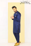 Blue Front leaf Embroidered Kurta Pajama For Men's