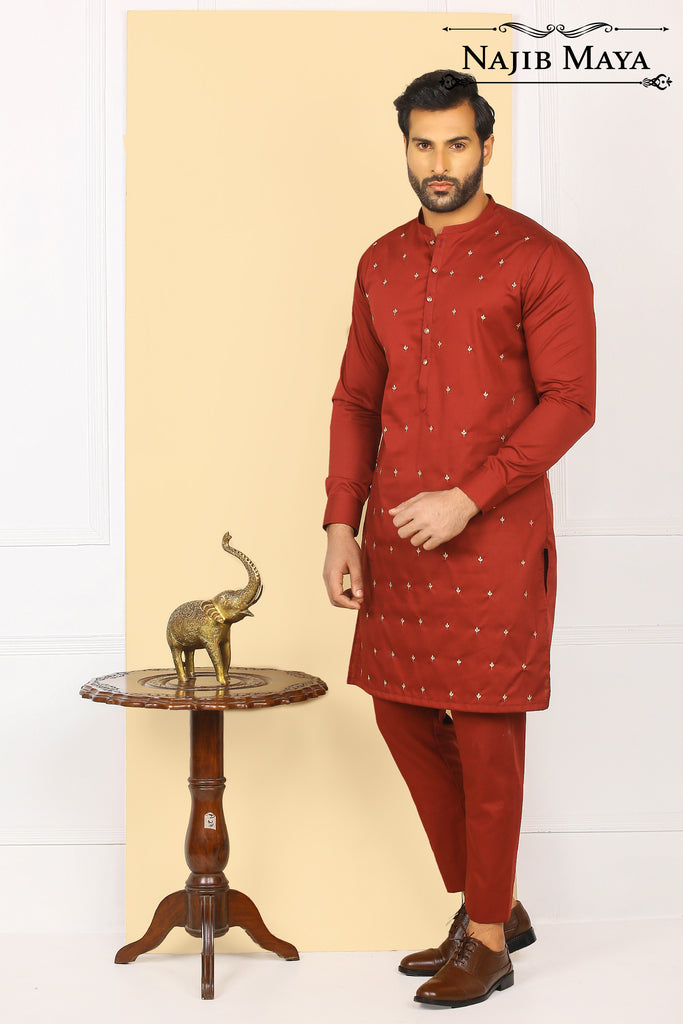 Maroon Embroidered Kurta Pajama For Men's