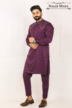 Load image into Gallery viewer, Purple Embroidered Kurta Pajama For Men&#39;s