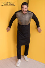 Load image into Gallery viewer, Black with Front Golden Embroidered Kurta Pajama For Men&#39;s