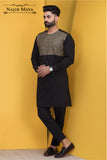 Black with Front Golden Embroidered Kurta Pajama For Men's