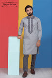 Silver Grey Embroidered Kurta Pajama For Men's