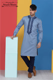 Light Blue Front Embroidered Kurta Pajama For Men's