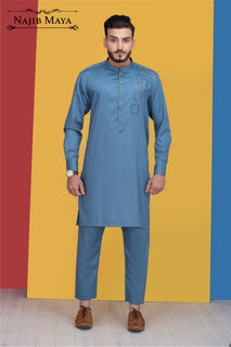 Blue Embroidered Kurta Pajama For Men's