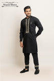 Black Versace Embroidered Kurta Pajama For Men's