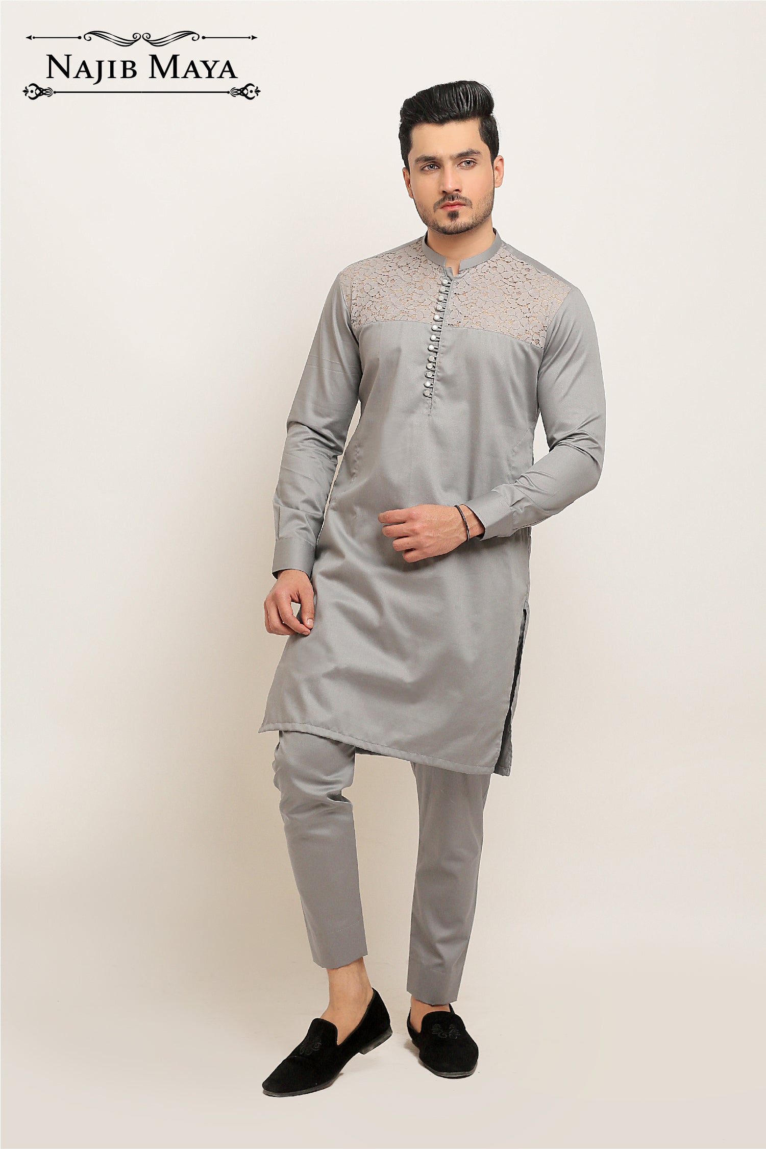 Grey Stylish Kurta Pajama For Men's Secondary image