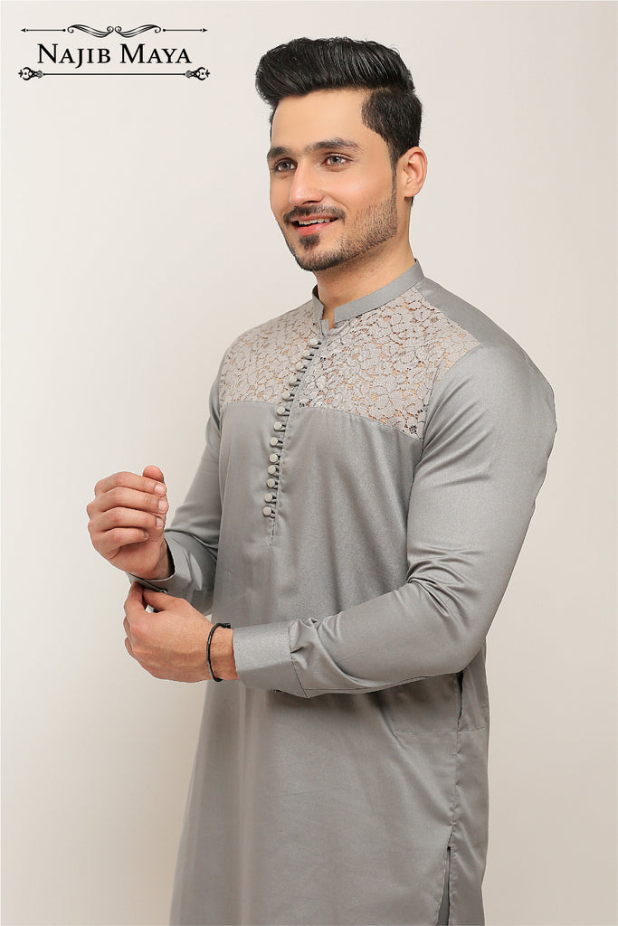 Grey Stylish Kurta Pajama For Men's