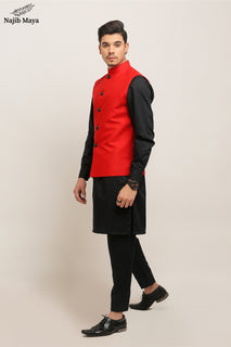 Red Elegent Waist Coat For Men's