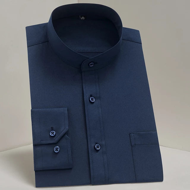 Navy Blue Sherwani Collar Formal Shirt For Men's