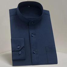 Load image into Gallery viewer, Navy Blue Sherwani Collar Formal Shirt For Men&#39;s