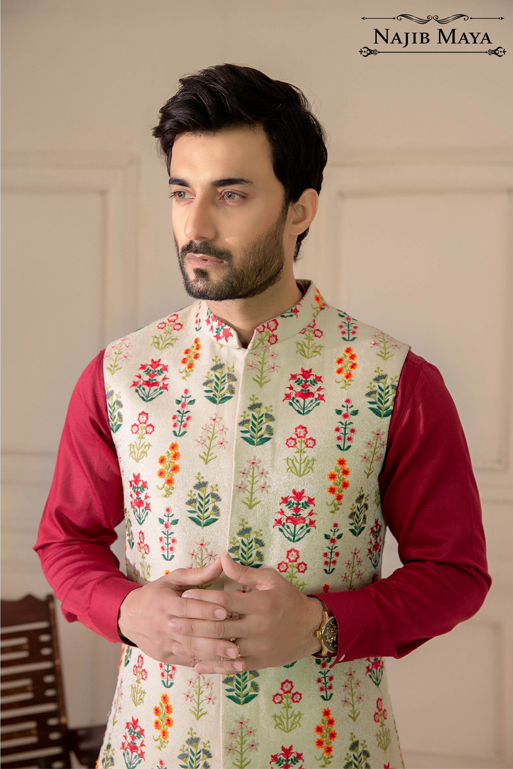 Multi Embroidered Waist Coat For Men's
