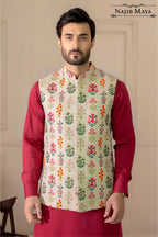 Multi Embroidered Waist Coat For Men's