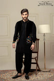 Black Velvet + Handwork Embroidered Waist Coat For Men's