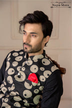Black Designing Embroidered Waist Coat For Men's