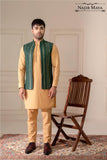 Green Sequence Embroidered Waist Coat For Men's