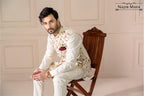 Cream With Golden Embroidery Waist Coat For Men's