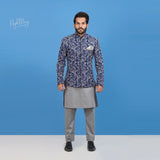 Blue Stylish Emboridery Prince Coat For Men's