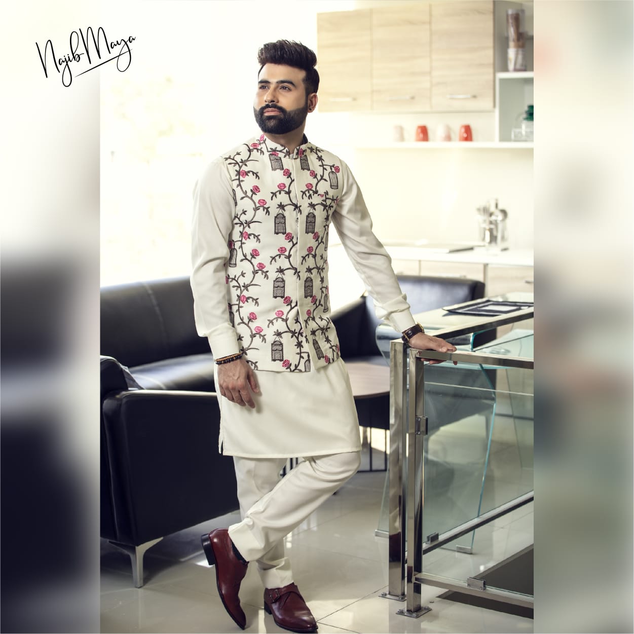 White Embroidery Kurta Pajama For Couples