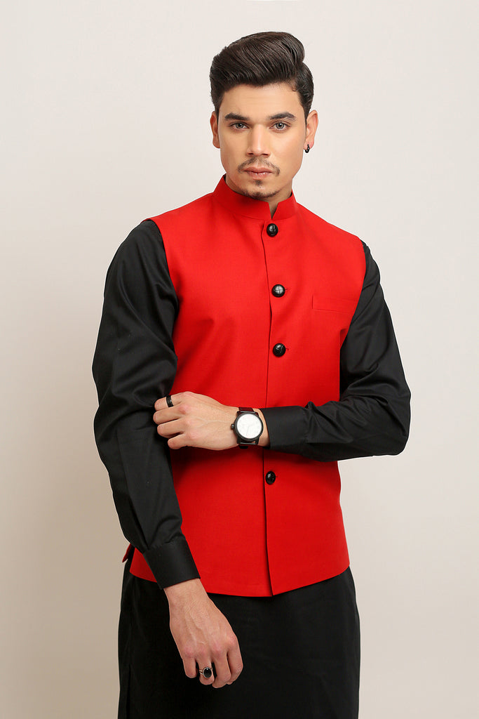 Red Elegent Waist Coat For Men's