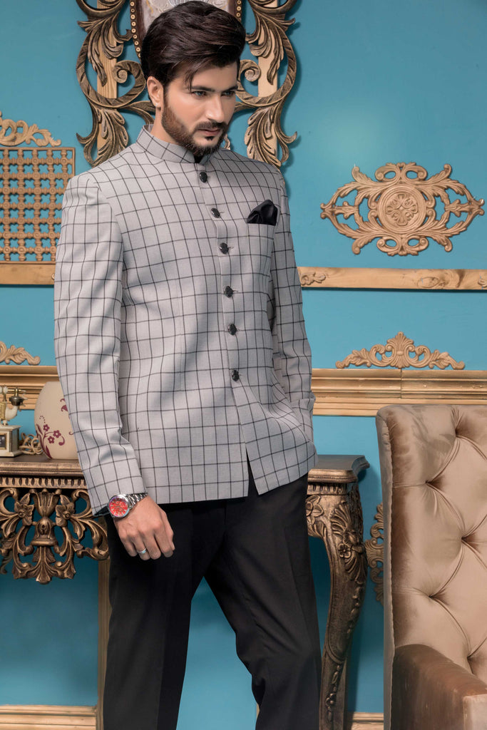 Gray Check Stylish Prince Coat For Men's